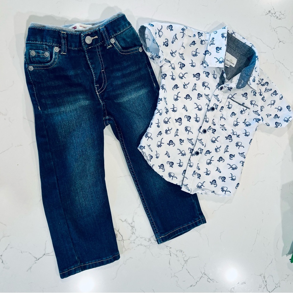 Boys 514 Straight Levi’s Pull-On Jeans Size 24 Months and Craft and Flow Shirt